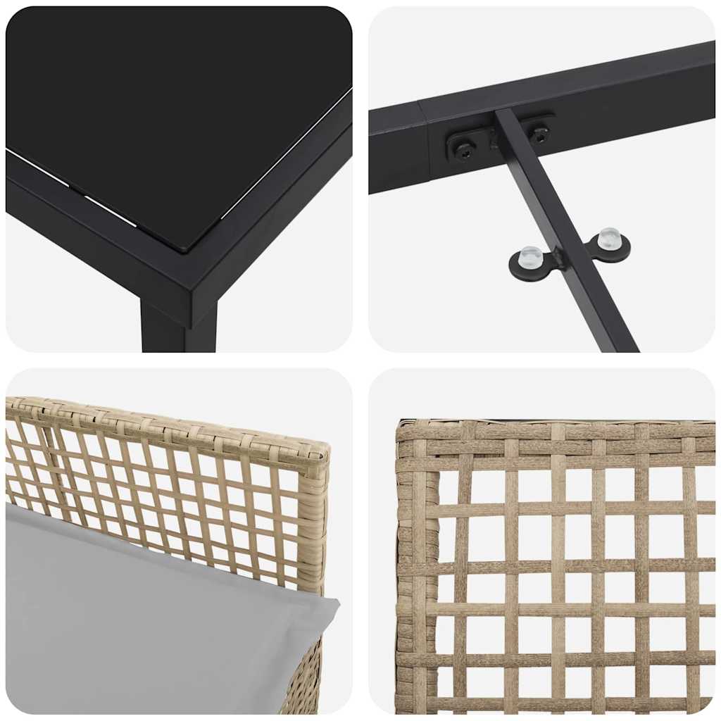 Tuin eettafelset met kussen 3 pcs Beige poly rattan – afbeelding 9