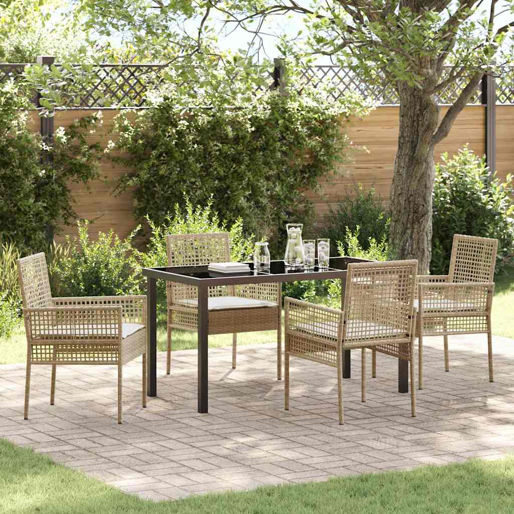 Tuin eettafelset met kussen 5 pcs Beige poly rattan – afbeelding 1