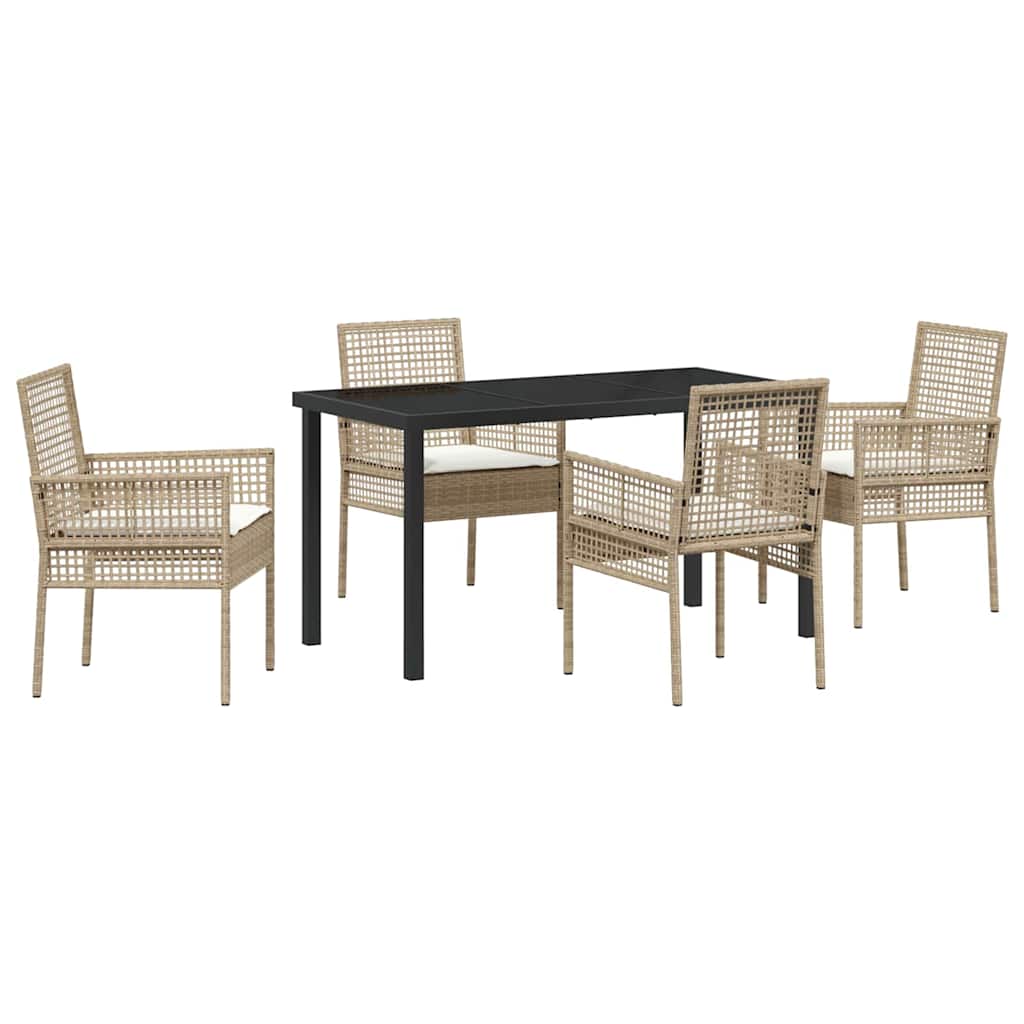 Tuin eettafelset met kussen 5 pcs Beige poly rattan – afbeelding 2