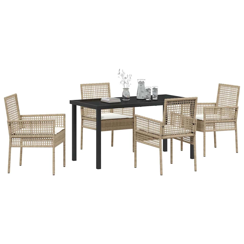 Tuin eettafelset met kussen 5 pcs Beige poly rattan – afbeelding 3