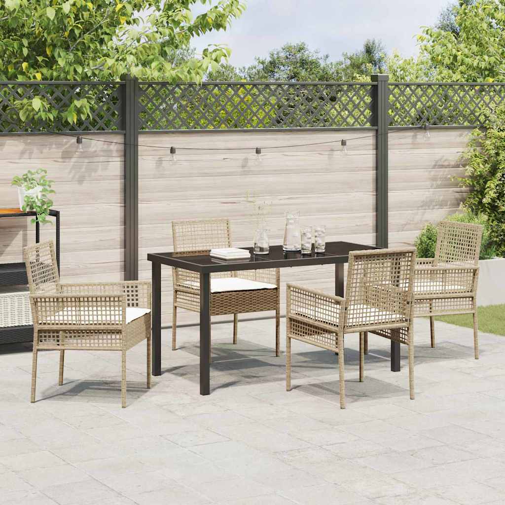 Tuin eettafelset met kussen 5 pcs Beige poly rattan – afbeelding 4