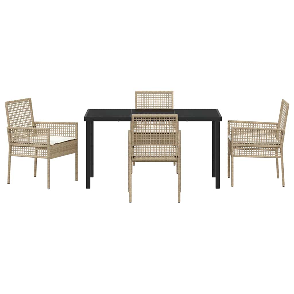 Tuin eettafelset met kussen 5 pcs Beige poly rattan – afbeelding 7