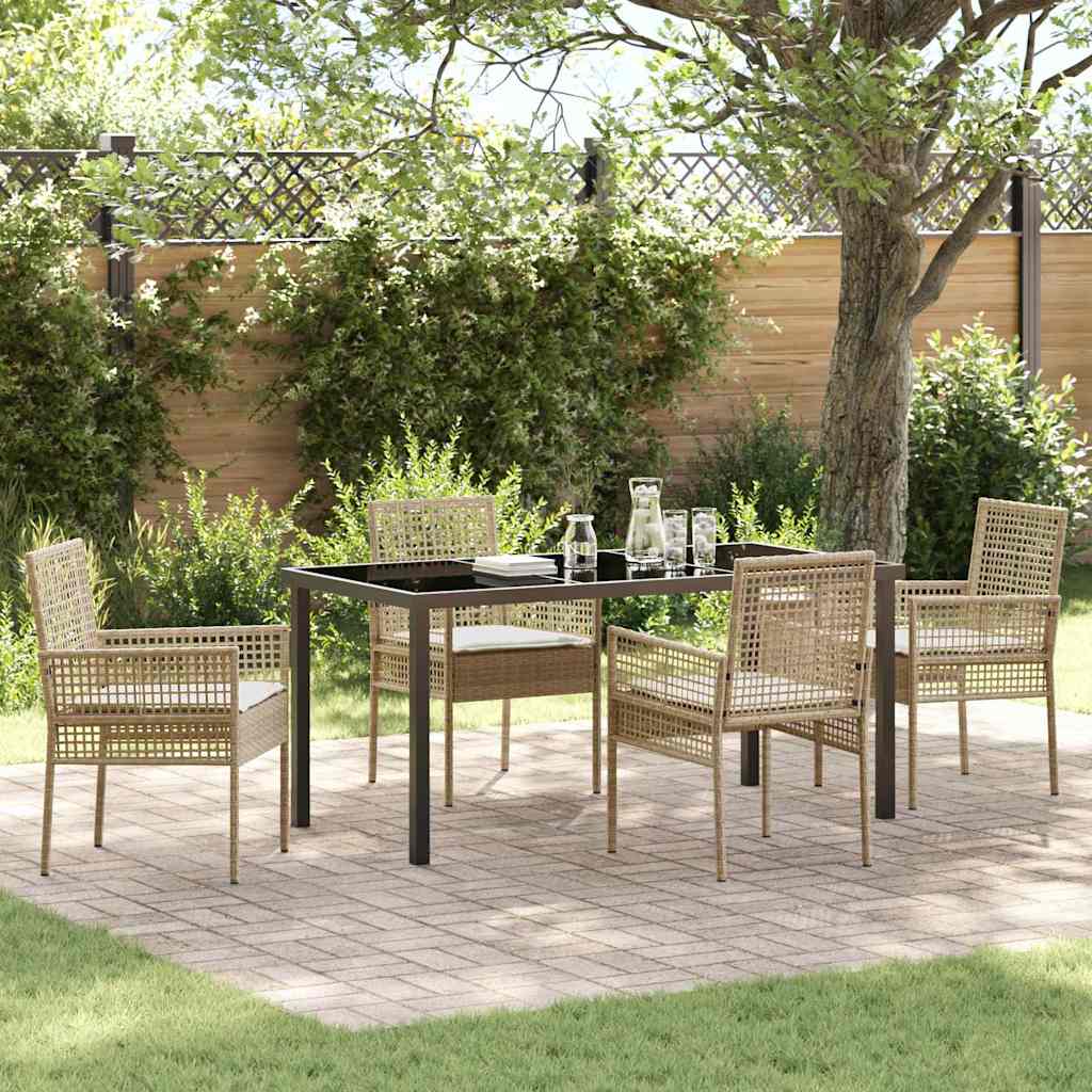 Tuin eettafelset met kussen 5 pcs Beige poly rattan – afbeelding 1
