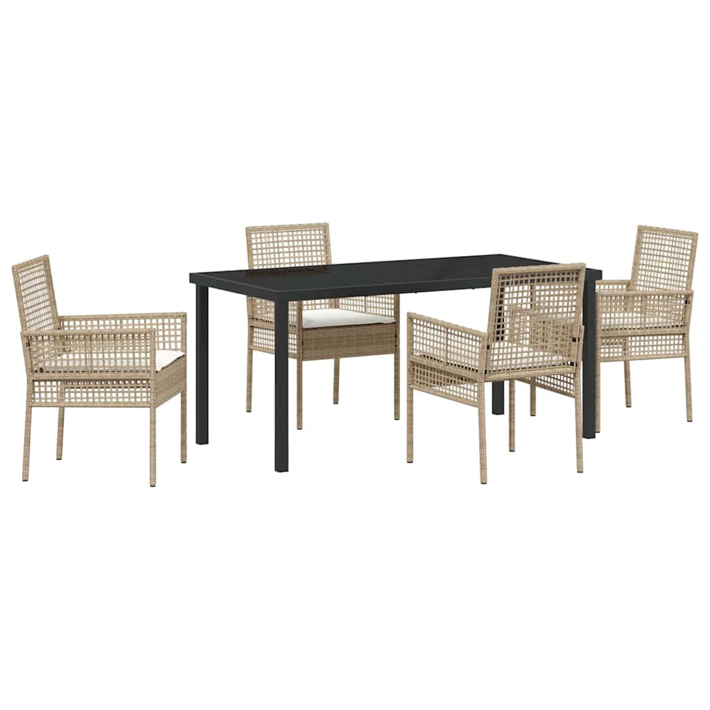 Tuin eettafelset met kussen 5 pcs Beige poly rattan – afbeelding 2