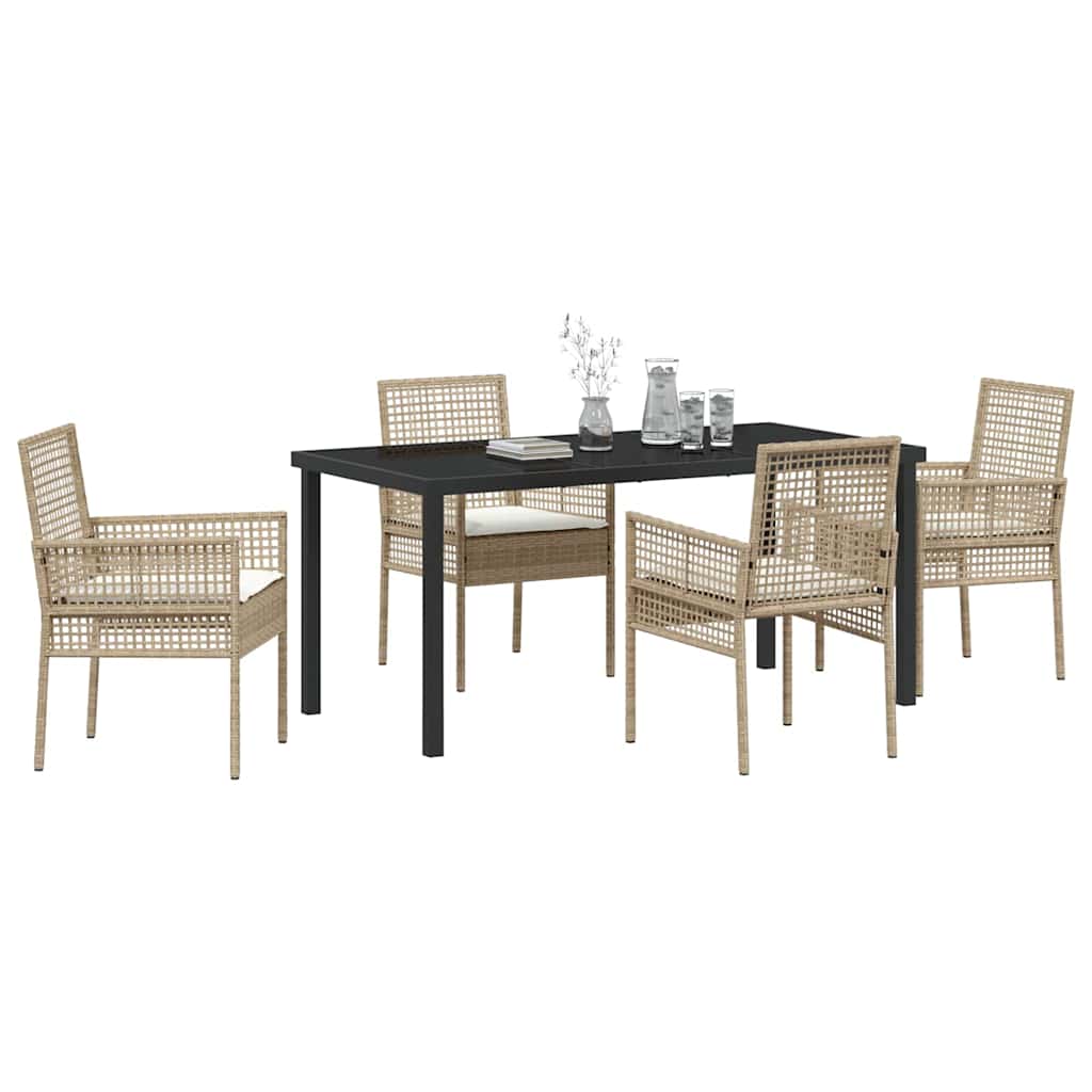 Tuin eettafelset met kussen 5 pcs Beige poly rattan – afbeelding 3
