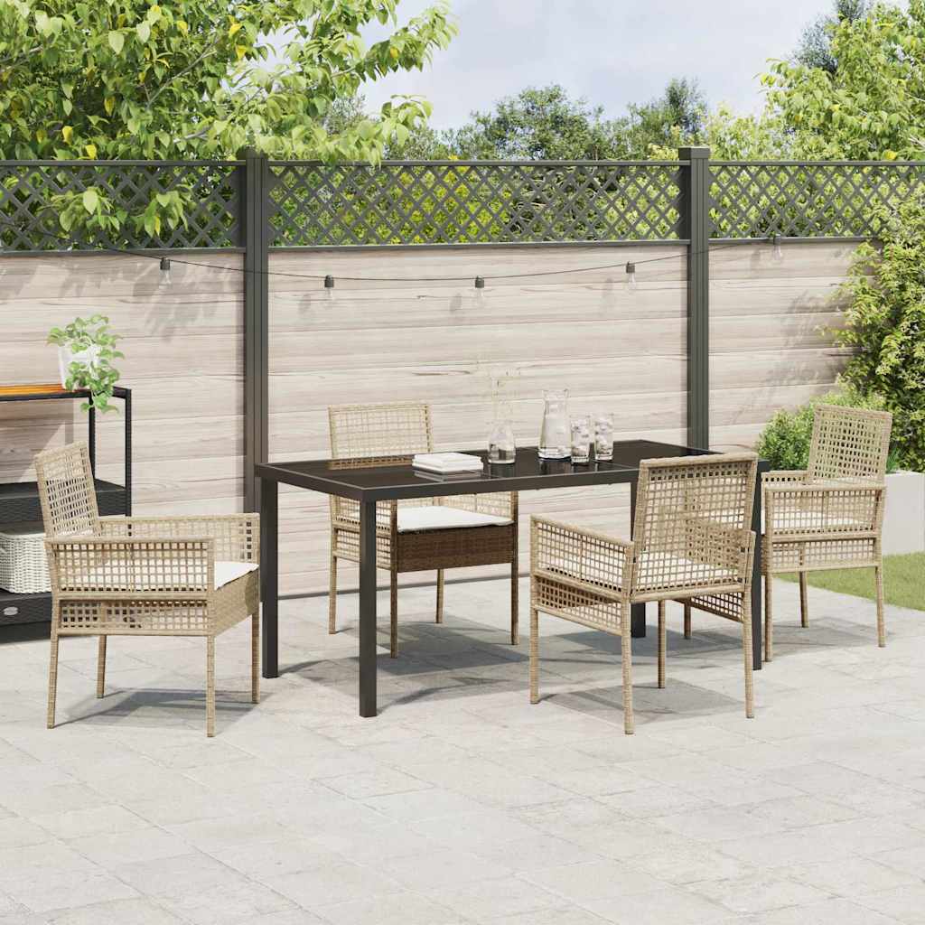 Tuin eettafelset met kussen 5 pcs Beige poly rattan – afbeelding 4