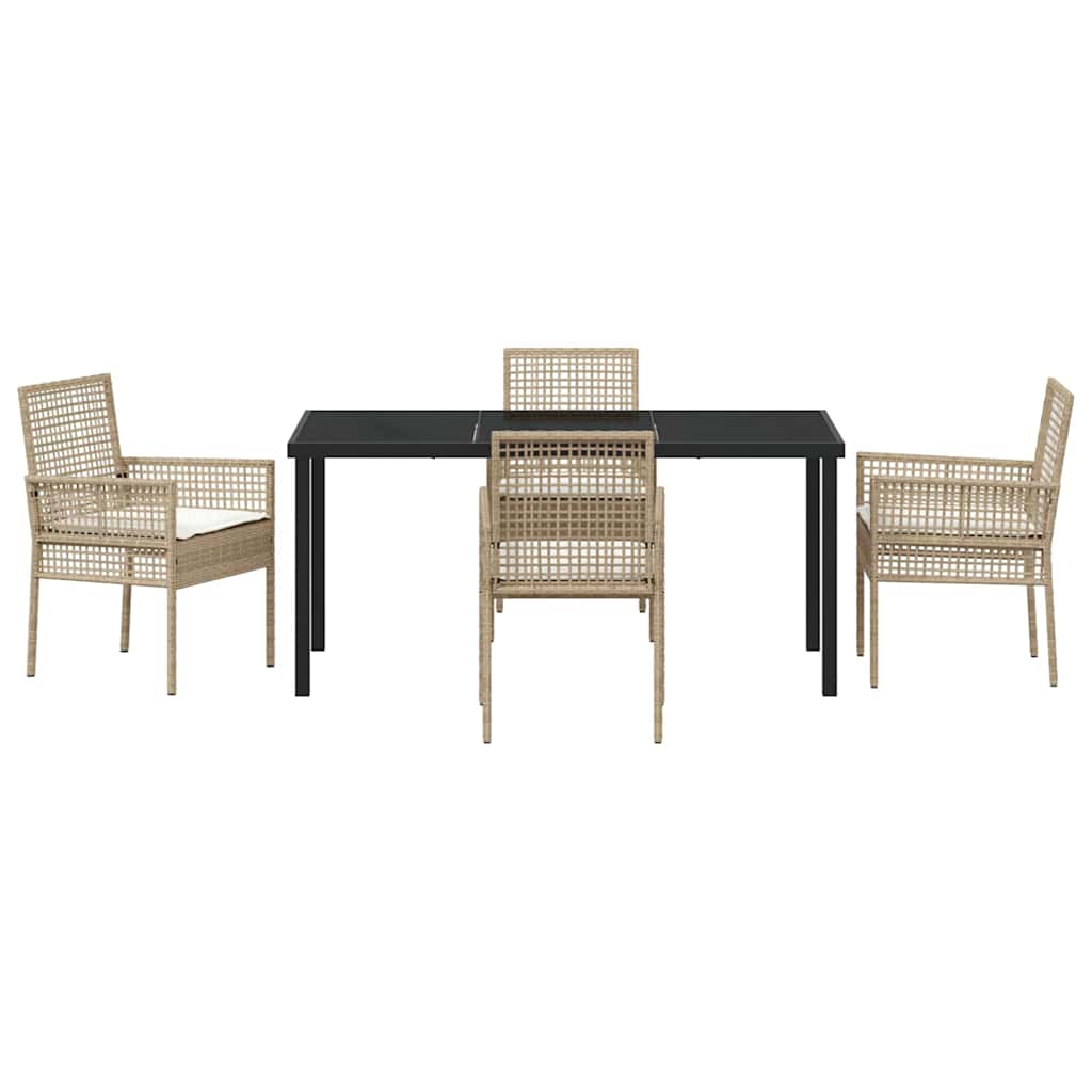 Tuin eettafelset met kussen 5 pcs Beige poly rattan – afbeelding 7