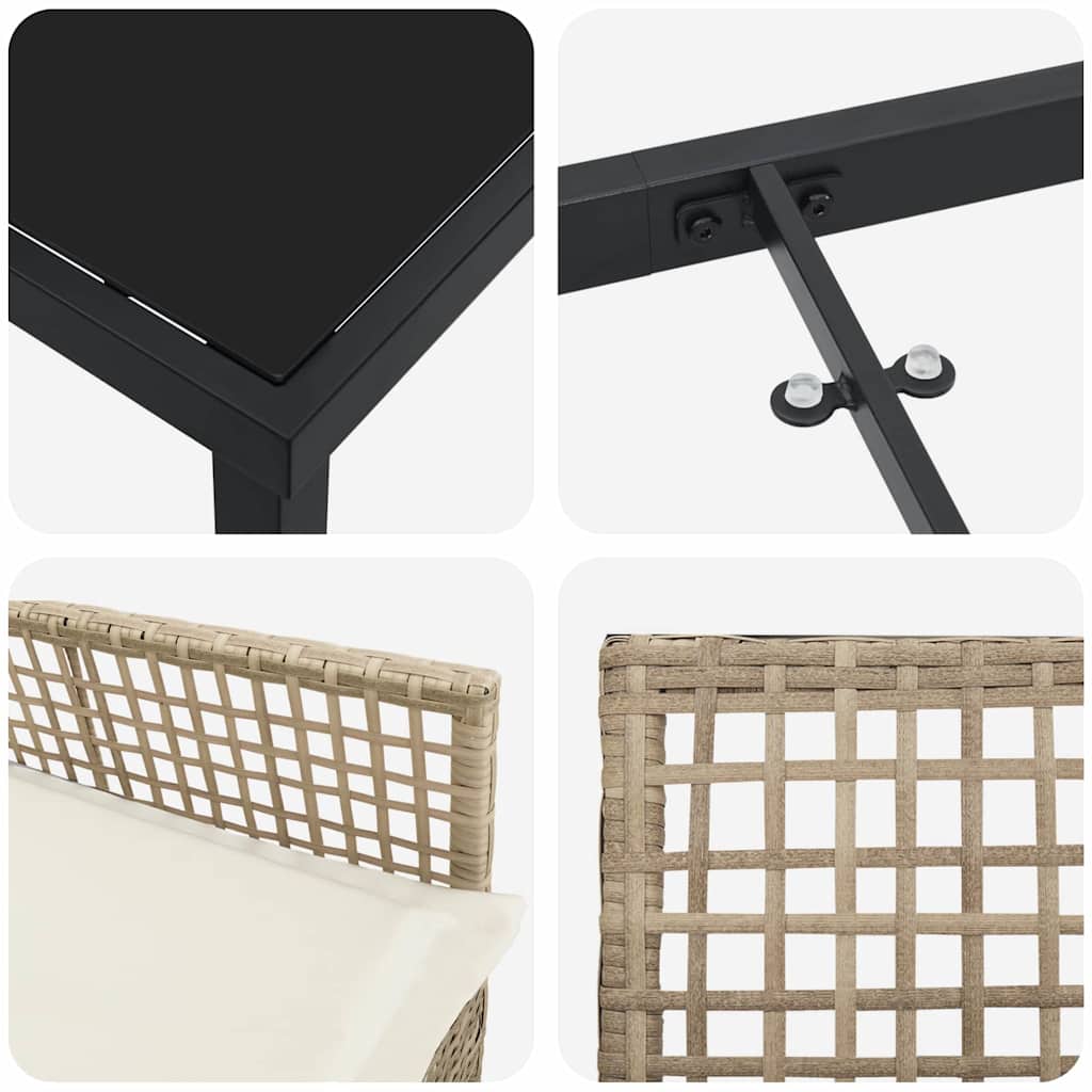 Tuin eettafelset met kussen 5 pcs Beige poly rattan – afbeelding 9