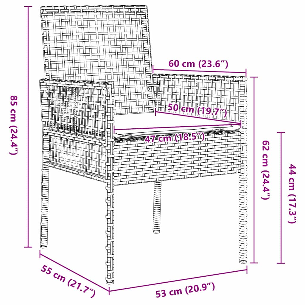 Tuin eettafelset met kussen 7 pcs Beige poly rattan – afbeelding 10