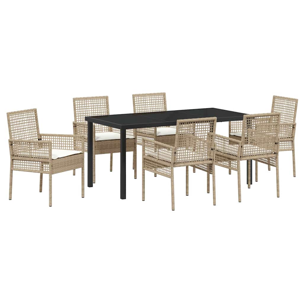 Tuin eettafelset met kussen 7 pcs Beige poly rattan – afbeelding 2