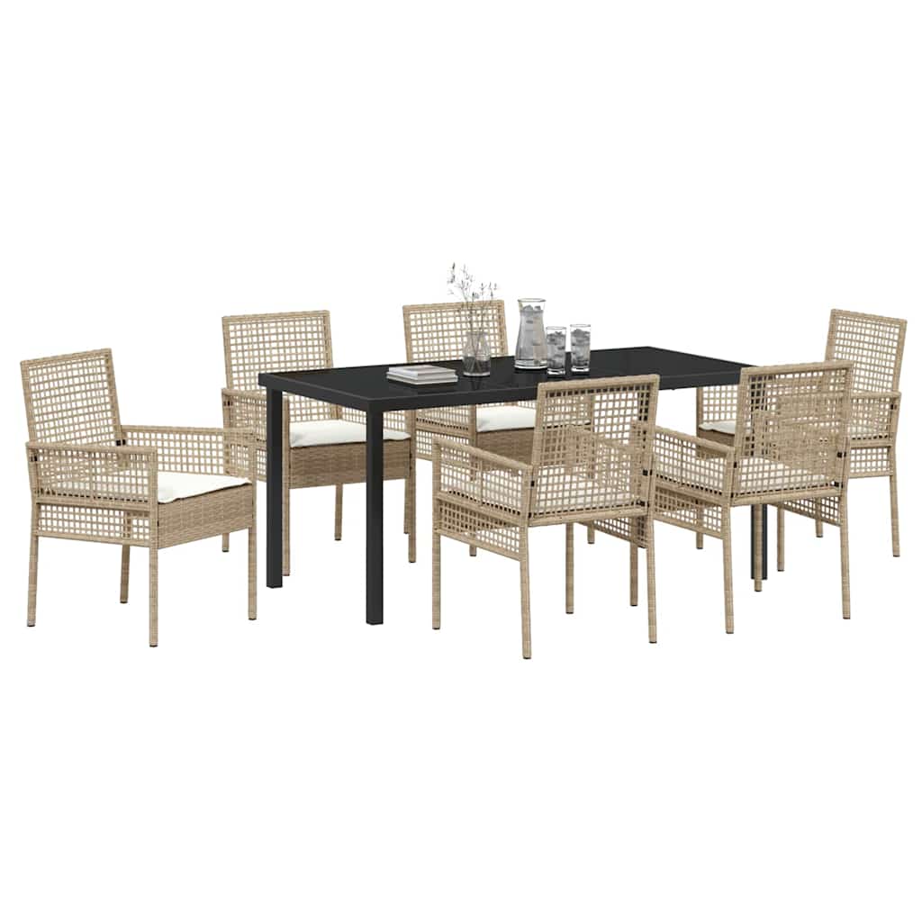 Tuin eettafelset met kussen 7 pcs Beige poly rattan – afbeelding 3