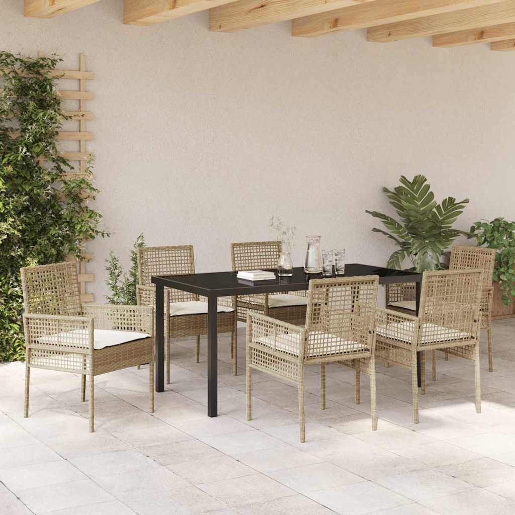 Tuin eettafelset met kussen 7 pcs Beige poly rattan – afbeelding 4