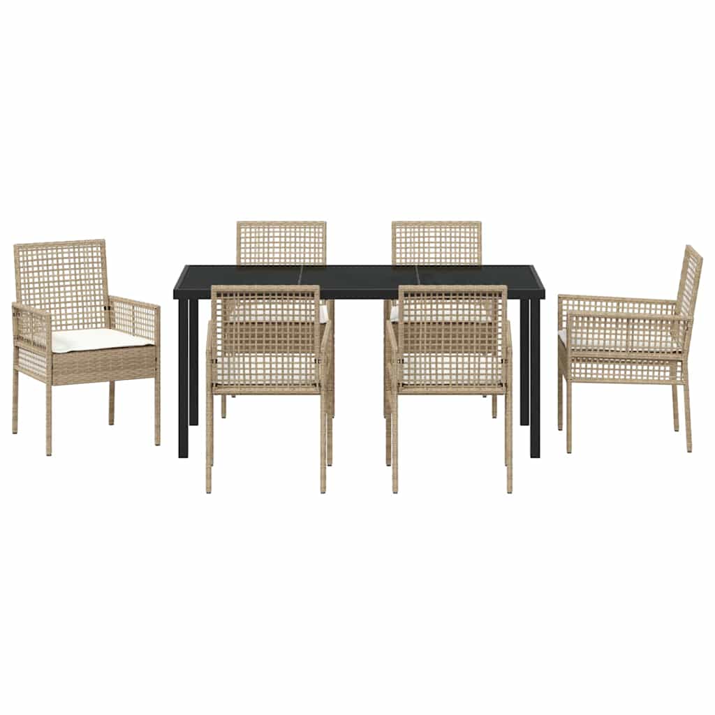 Tuin eettafelset met kussen 7 pcs Beige poly rattan – afbeelding 7