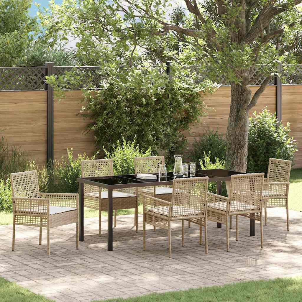 Tuin eettafelset met kussen 7 pcs Beige poly rattan – afbeelding 1