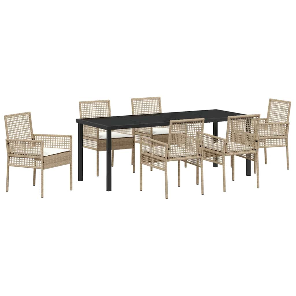 Tuin eettafelset met kussen 7 pcs Beige poly rattan – afbeelding 2