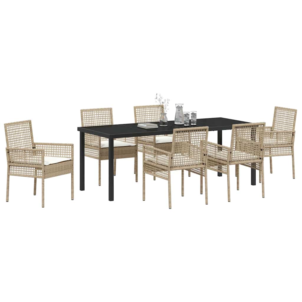 Tuin eettafelset met kussen 7 pcs Beige poly rattan – afbeelding 3