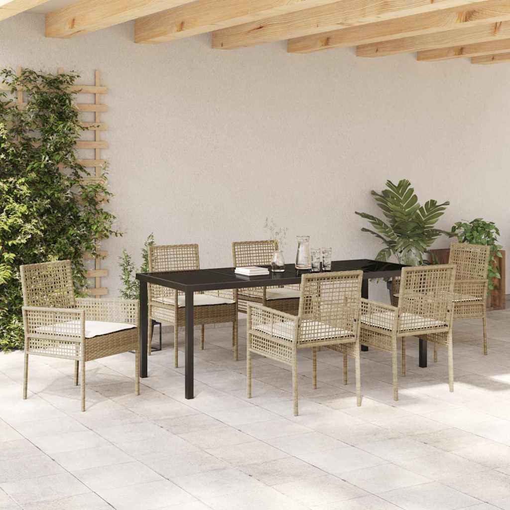Tuin eettafelset met kussen 7 pcs Beige poly rattan – afbeelding 4
