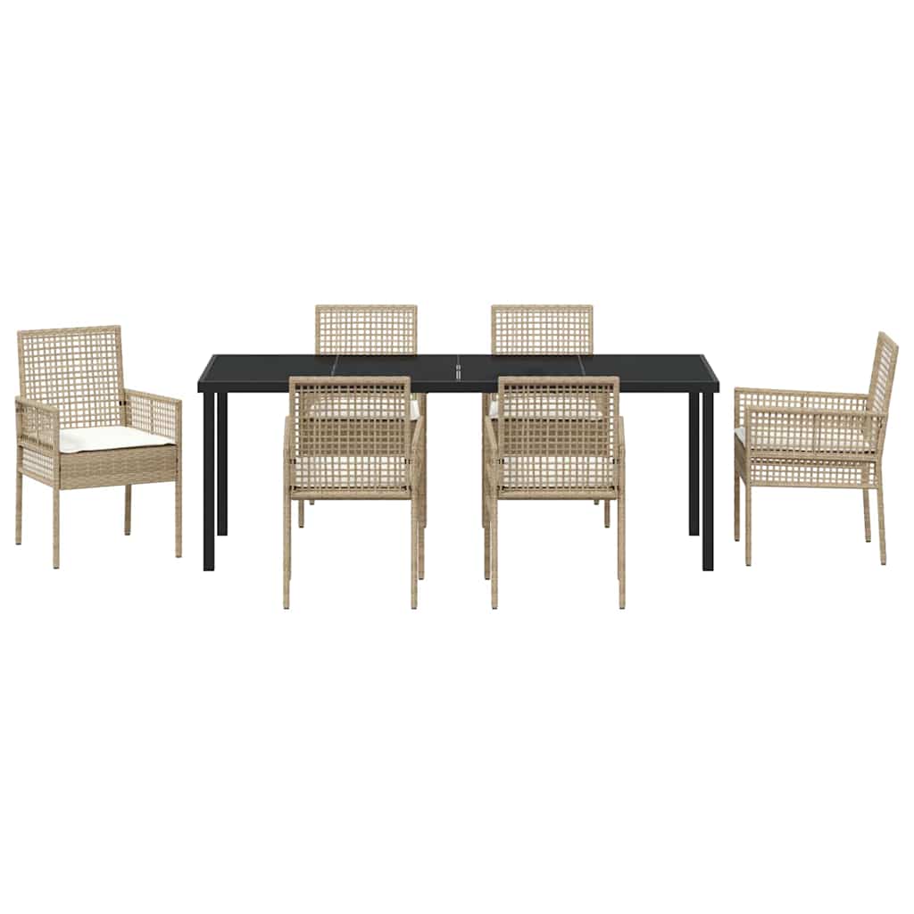 Tuin eettafelset met kussen 7 pcs Beige poly rattan – afbeelding 7