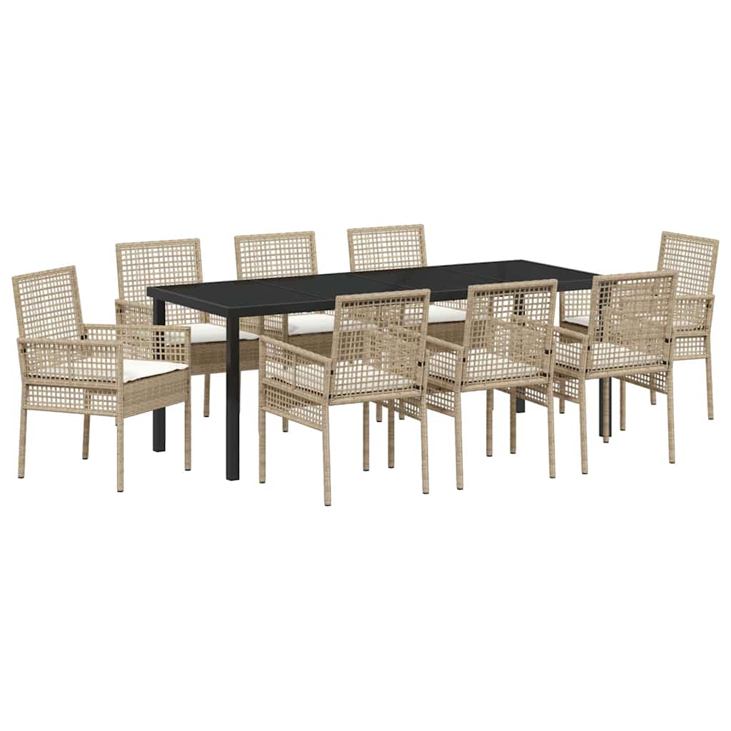 Tuin eettafelset met kussen 9 pcs Beige poly rattan – afbeelding 2