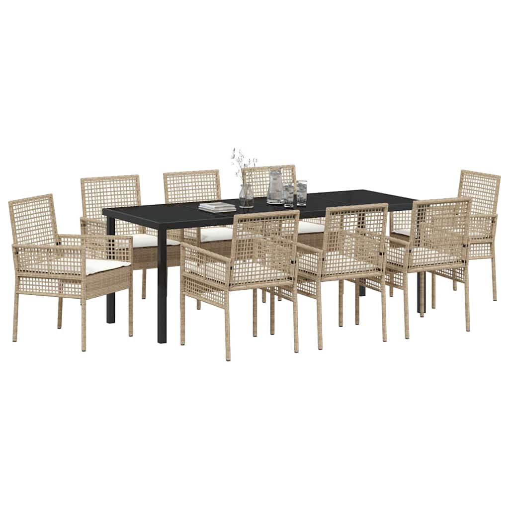 Tuin eettafelset met kussen 9 pcs Beige poly rattan – afbeelding 3