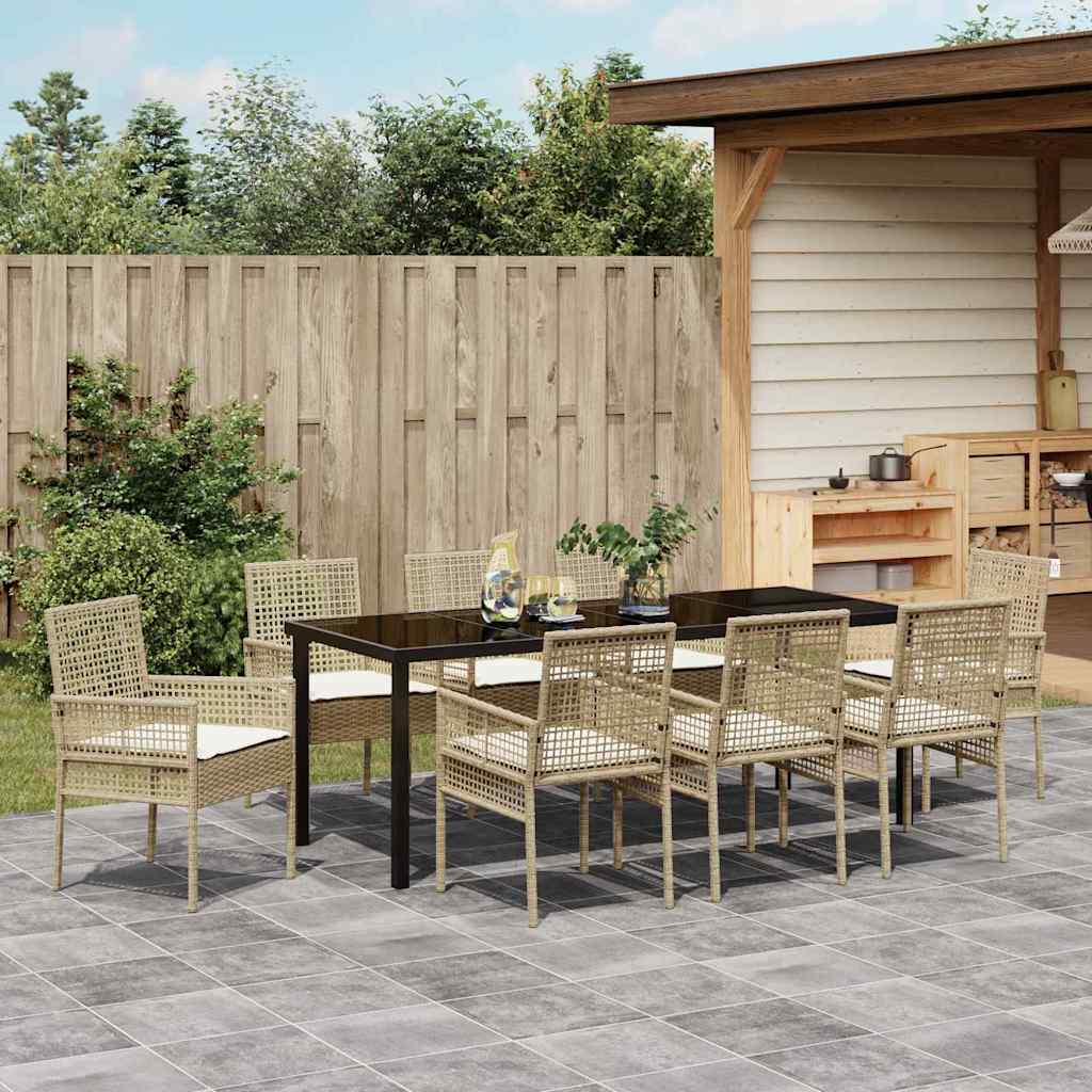 Tuin eettafelset met kussen 9 pcs Beige poly rattan – afbeelding 4