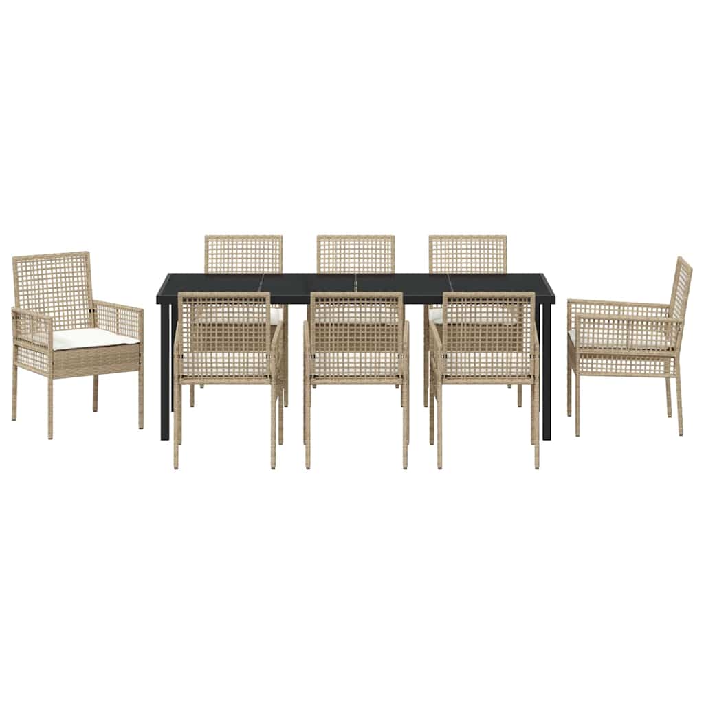 Tuin eettafelset met kussen 9 pcs Beige poly rattan – afbeelding 7