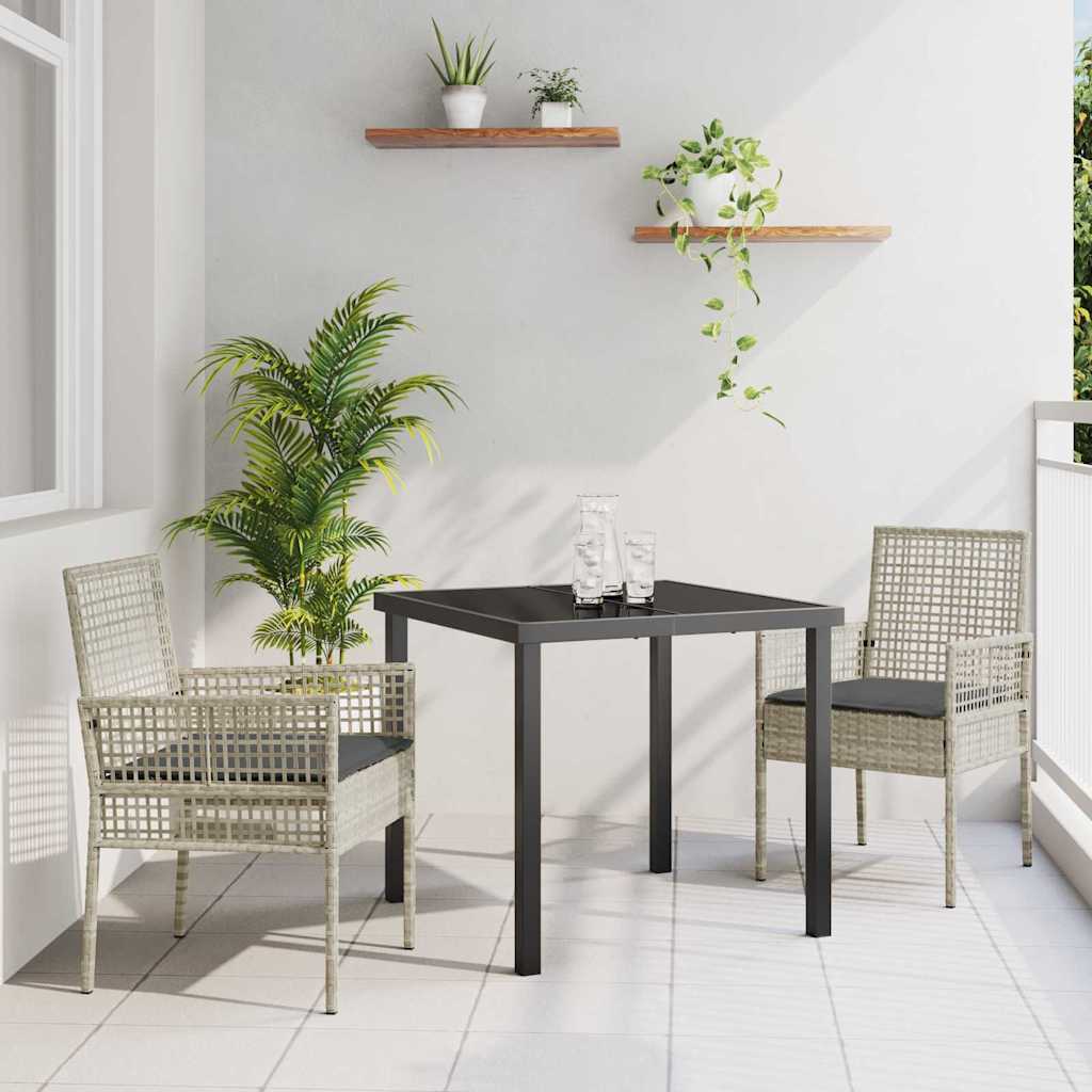 Tuin eettafelset met kussen 3 pcs Lichtgrijs poly rattan – afbeelding 1
