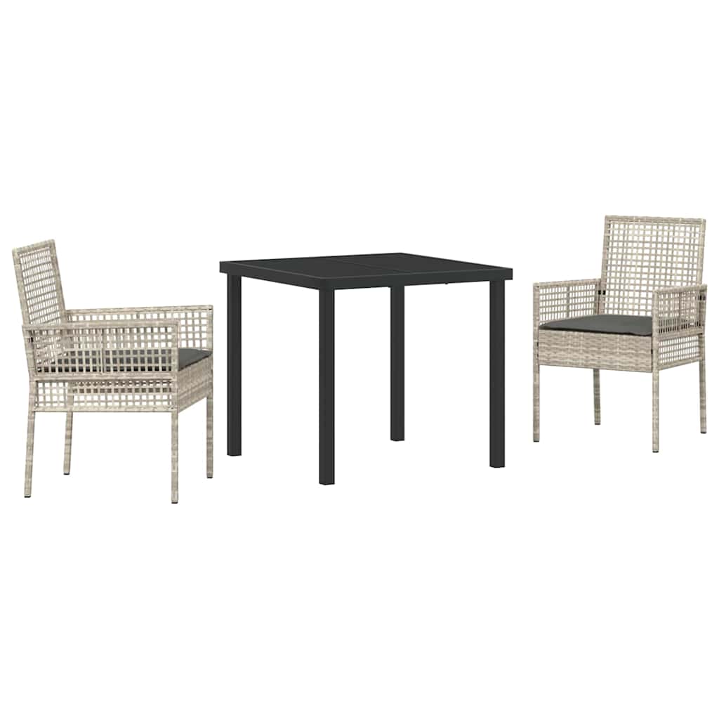 Tuin eettafelset met kussen 3 pcs Lichtgrijs poly rattan – afbeelding 2