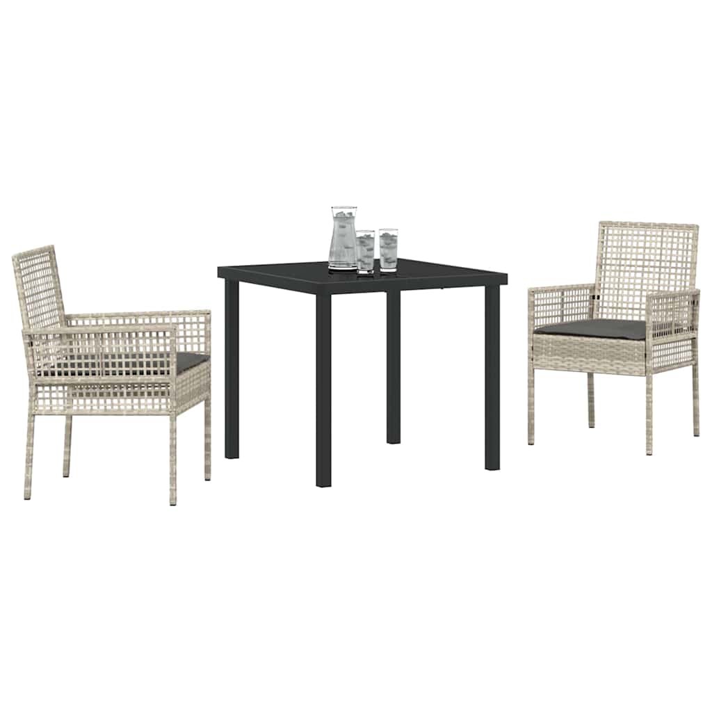 Tuin eettafelset met kussen 3 pcs Lichtgrijs poly rattan – afbeelding 3