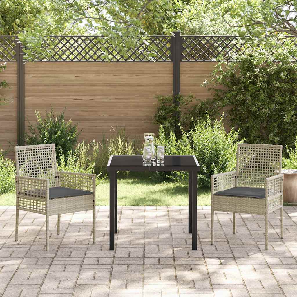 Tuin eettafelset met kussen 3 pcs Lichtgrijs poly rattan – afbeelding 4