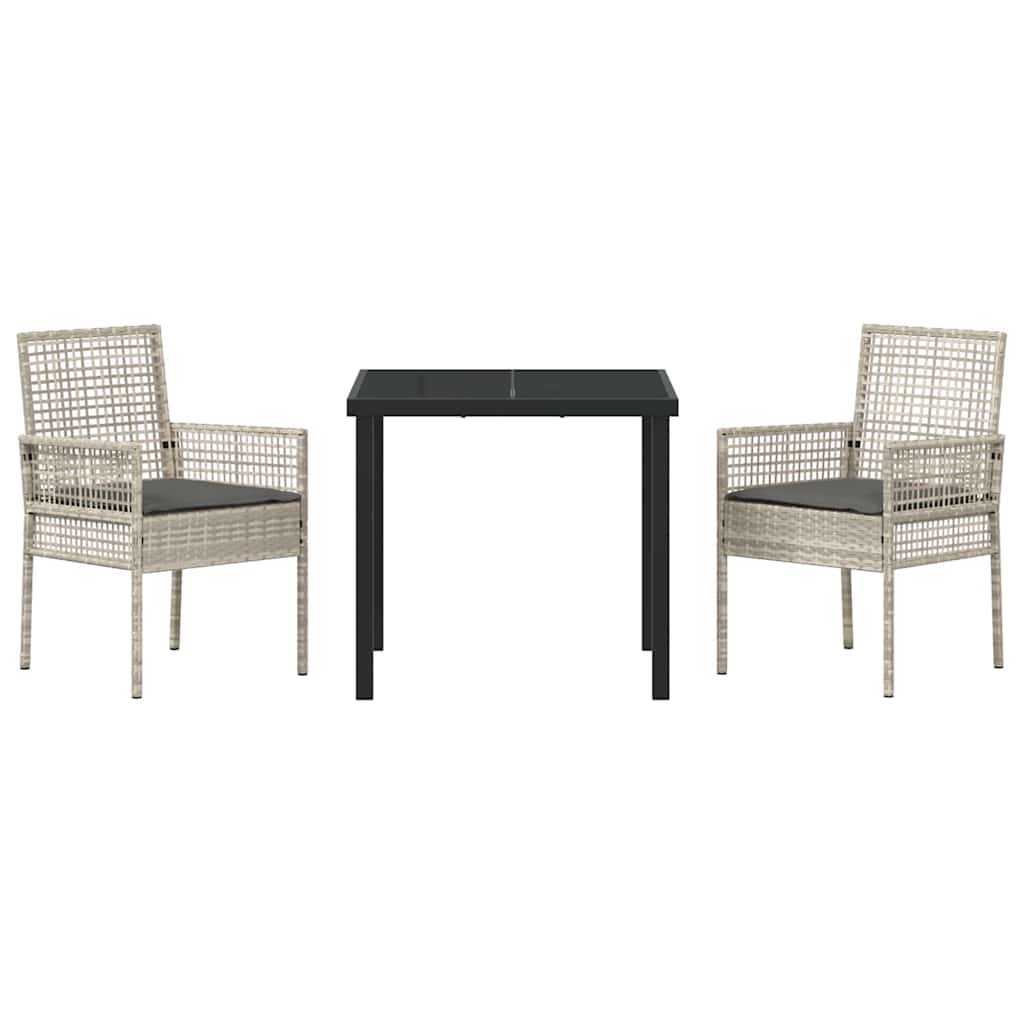 Tuin eettafelset met kussen 3 pcs Lichtgrijs poly rattan – afbeelding 7