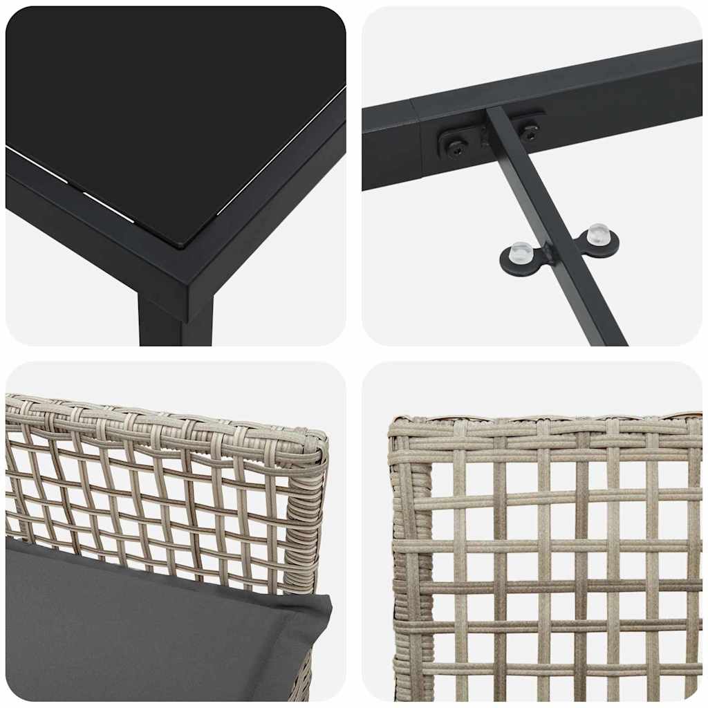 Tuin eettafelset met kussen 3 pcs Lichtgrijs poly rattan – afbeelding 9