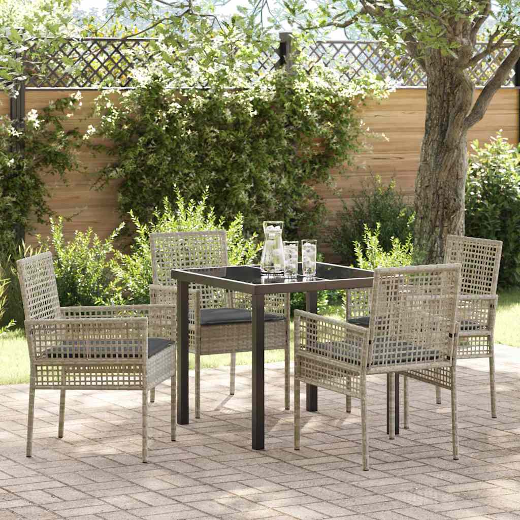 Tuin eettafelset met kussen 5 pcs Lichtgrijs poly rattan – afbeelding 1