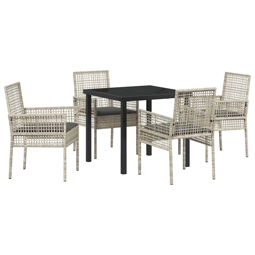 Tuin eettafelset met kussen 5 pcs Lichtgrijs poly rattan – afbeelding 2