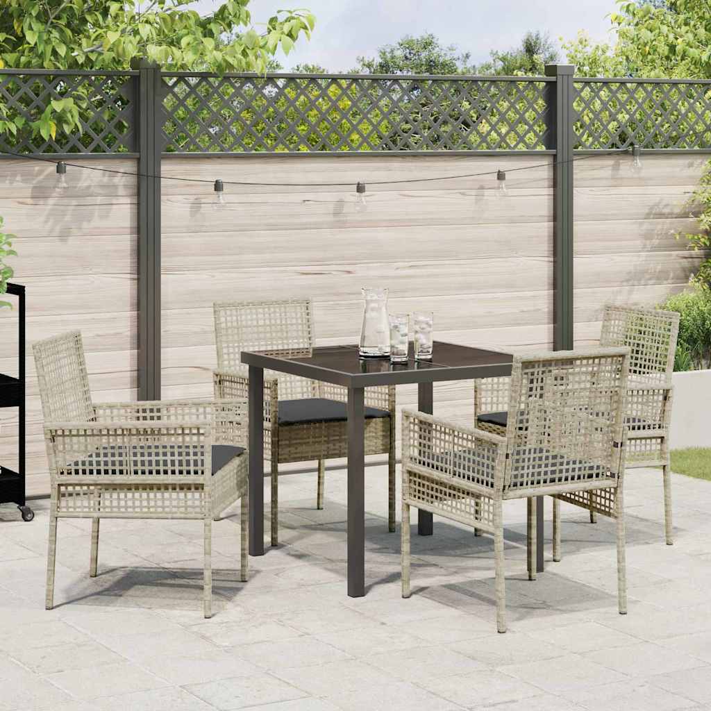 Tuin eettafelset met kussen 5 pcs Lichtgrijs poly rattan – afbeelding 4