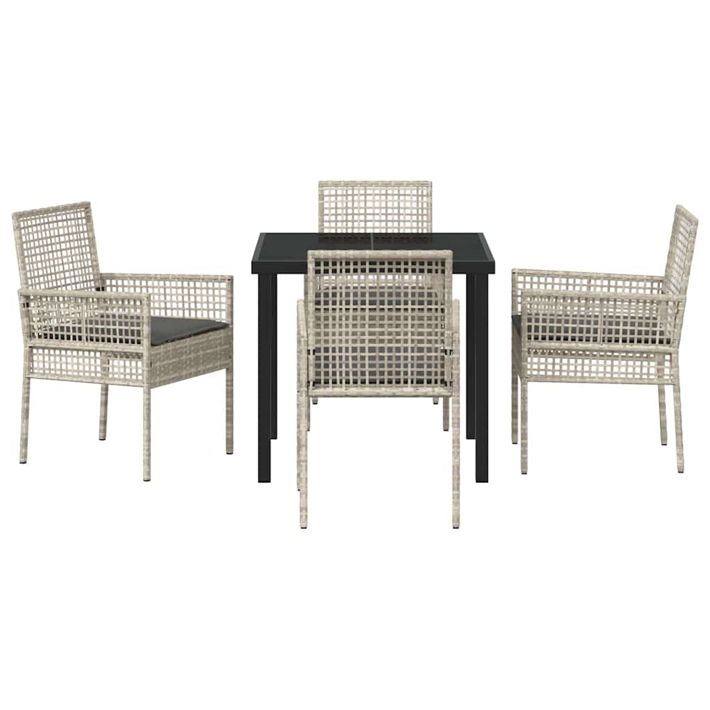 Tuin eettafelset met kussen 5 pcs Lichtgrijs poly rattan – afbeelding 7