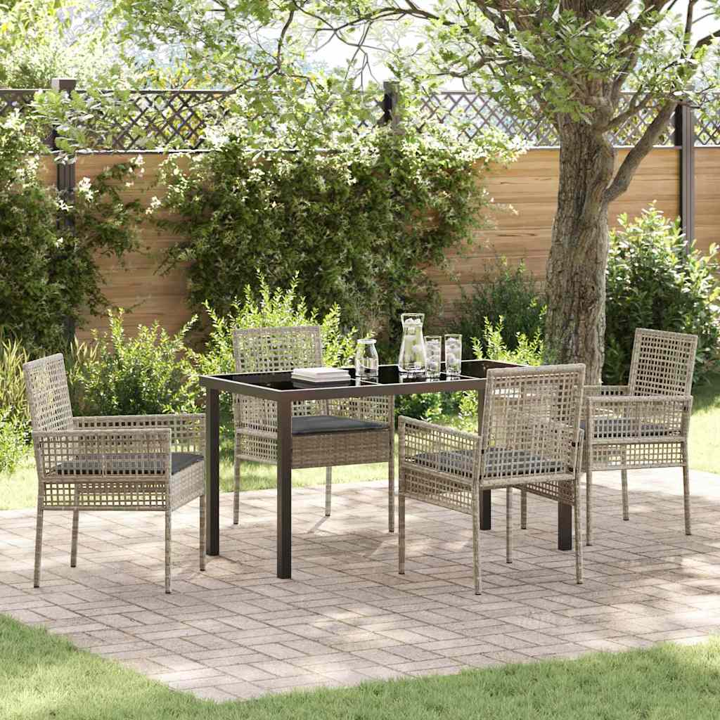 Tuin eettafelset met kussen 5 pcs Lichtgrijs poly rattan – afbeelding 1