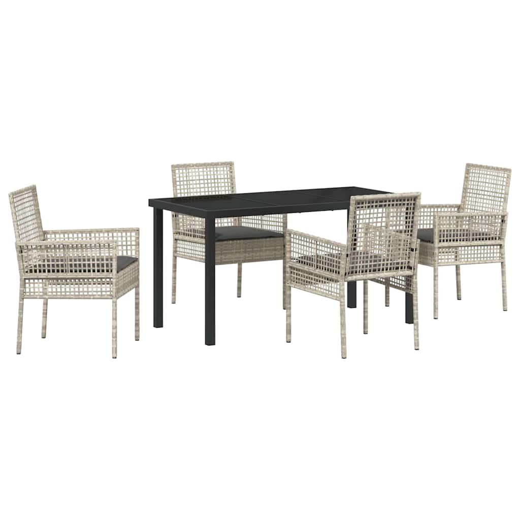 Tuin eettafelset met kussen 5 pcs Lichtgrijs poly rattan – afbeelding 2