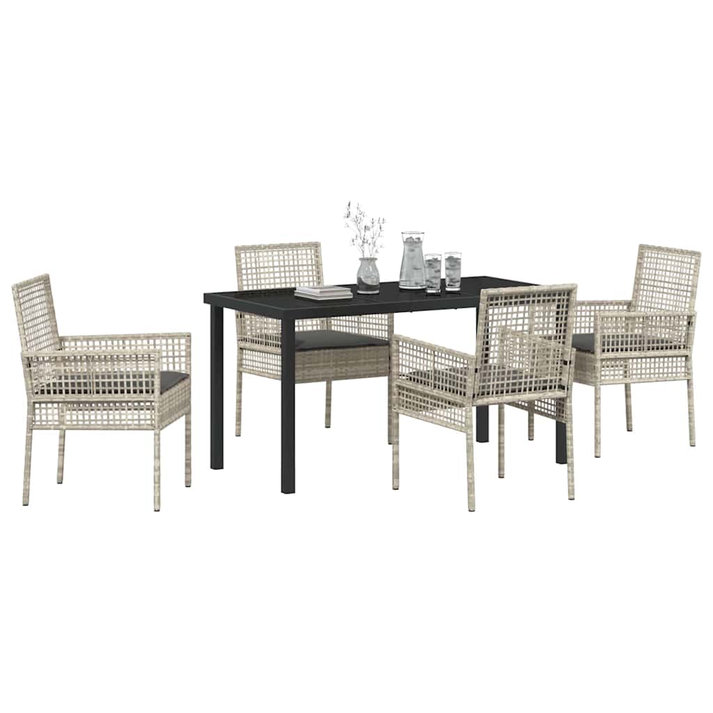 Tuin eettafelset met kussen 5 pcs Lichtgrijs poly rattan – afbeelding 3