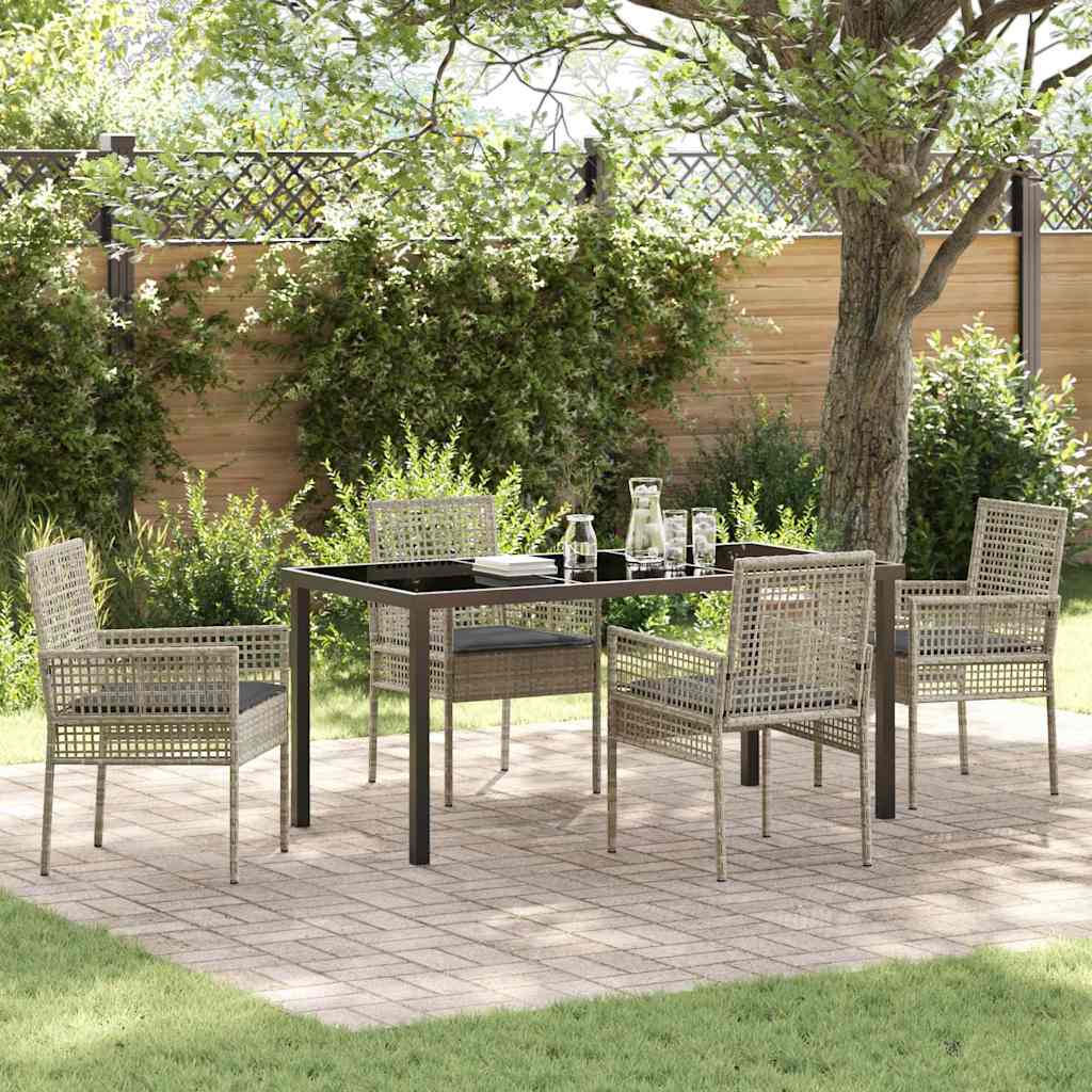 Tuin eettafelset met kussen 5 pcs Lichtgrijs poly rattan – afbeelding 1