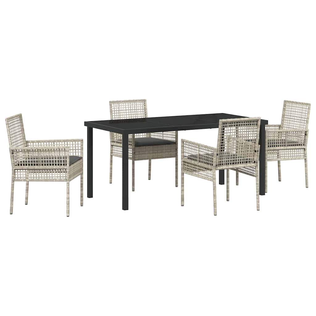 Tuin eettafelset met kussen 5 pcs Lichtgrijs poly rattan – afbeelding 2