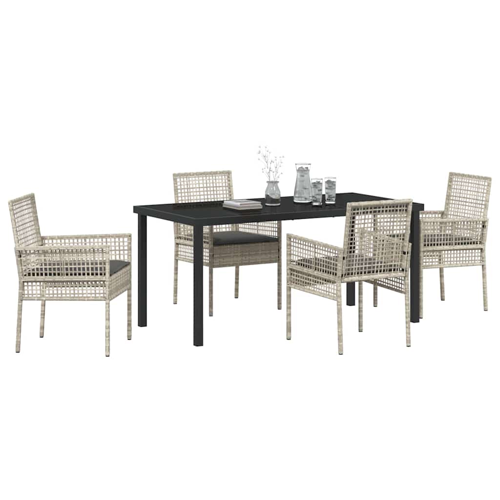 Tuin eettafelset met kussen 5 pcs Lichtgrijs poly rattan – afbeelding 3