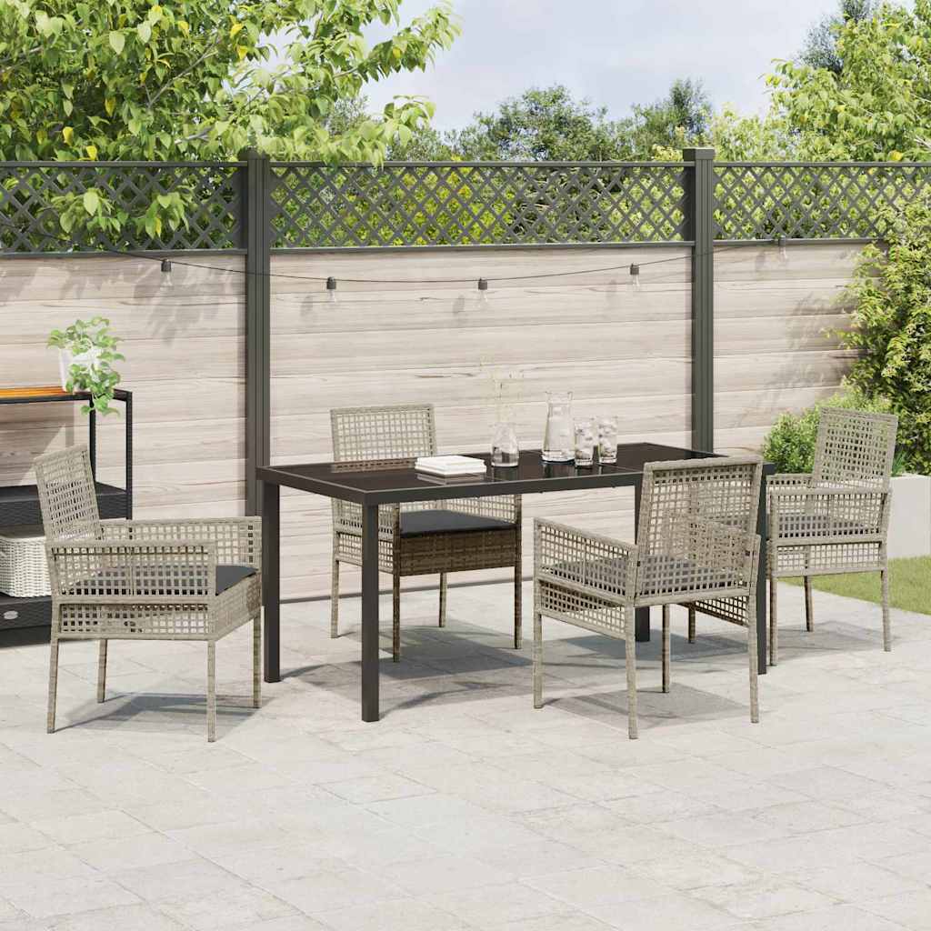 Tuin eettafelset met kussen 5 pcs Lichtgrijs poly rattan – afbeelding 4