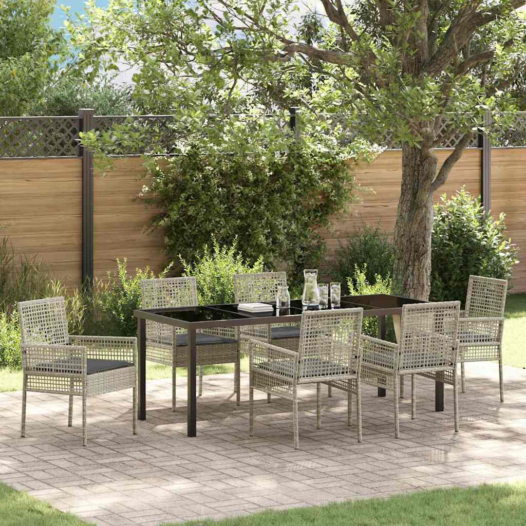 Tuin eettafelset met kussen 7 pcs Lichtgrijs poly rattan – afbeelding 1