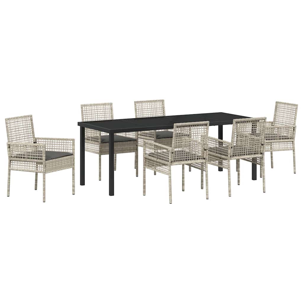 Tuin eettafelset met kussen 7 pcs Lichtgrijs poly rattan – afbeelding 2