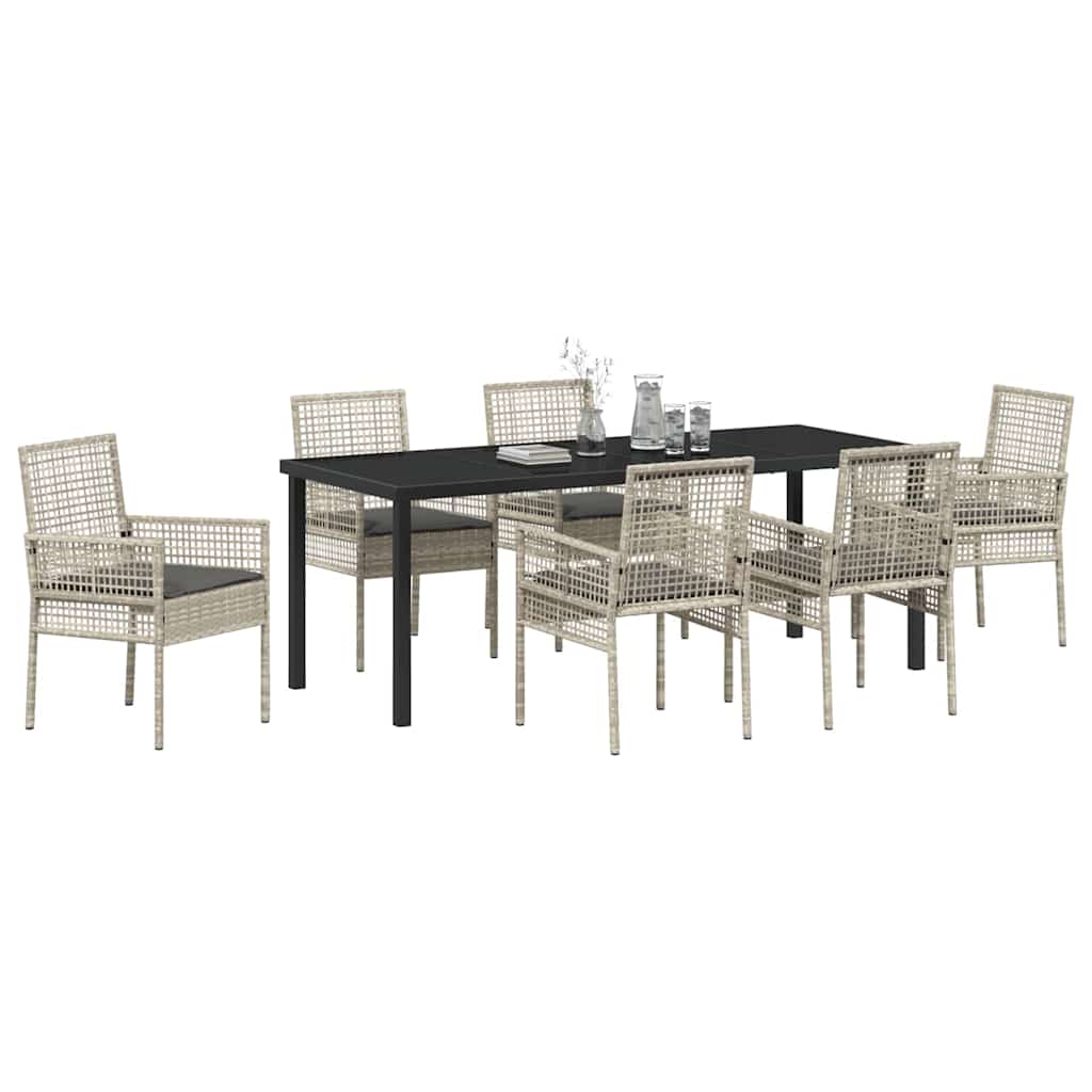 Tuin eettafelset met kussen 7 pcs Lichtgrijs poly rattan – afbeelding 3