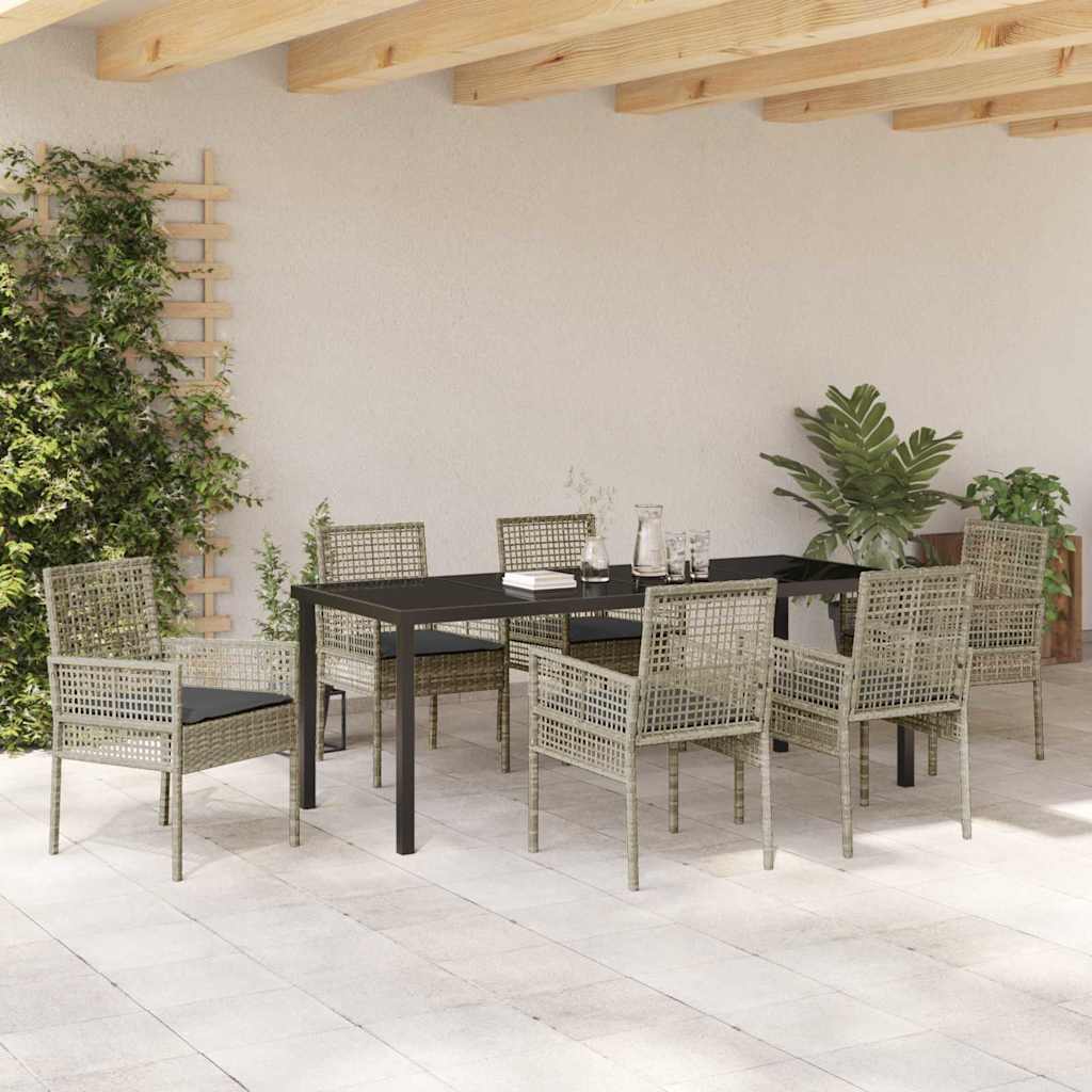 Tuin eettafelset met kussen 7 pcs Lichtgrijs poly rattan – afbeelding 4