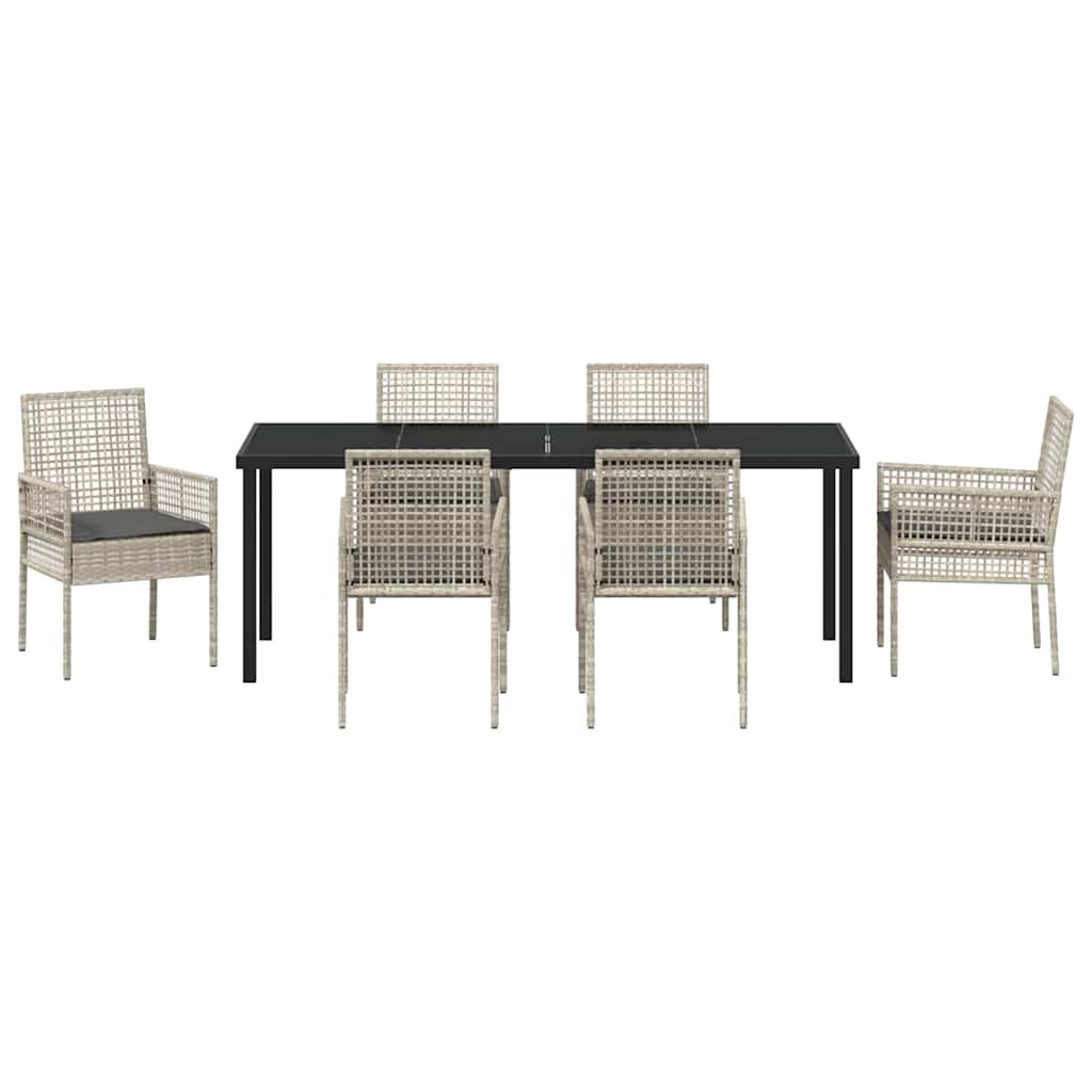 Tuin eettafelset met kussen 7 pcs Lichtgrijs poly rattan – afbeelding 7