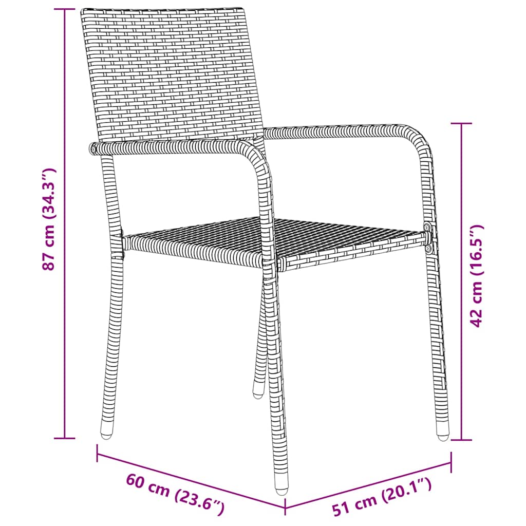 Tuin eettafelset met kussen 3 pcs Zwart poly rattan – afbeelding 10