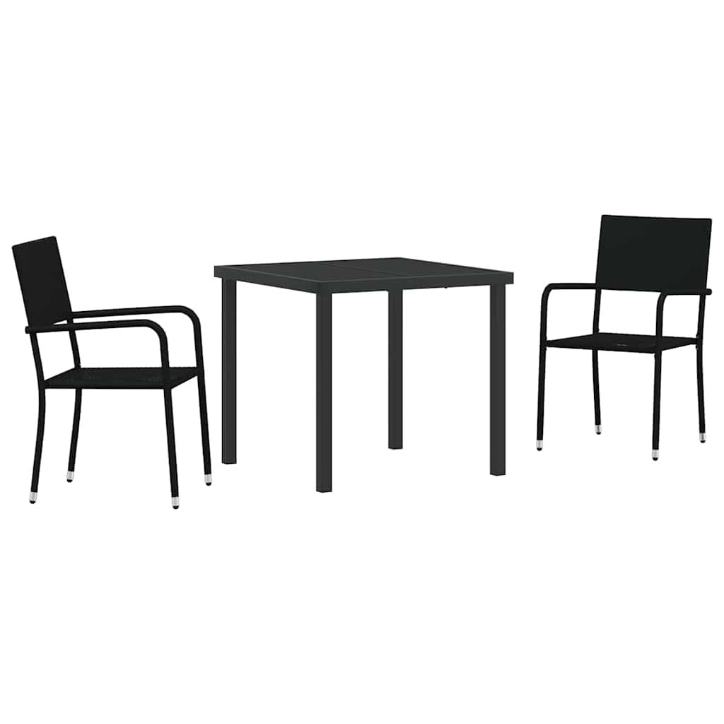 Tuin eettafelset met kussen 3 pcs Zwart poly rattan – afbeelding 2
